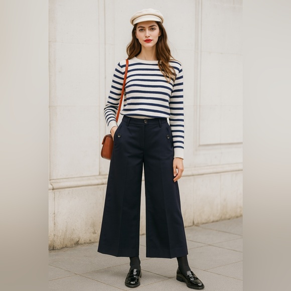 Moschino Cheap and Chic‎ Navy Blue Cotton Blend Wide-Leg Pants Sz. 6